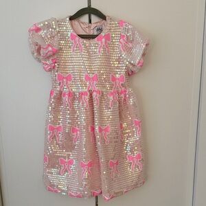 Lola + The Boys Pink Bow Pattern Sequin Dress